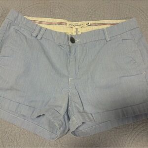 H&M LOGG Light Blue Striped Shorts, Size 8/38, cotton